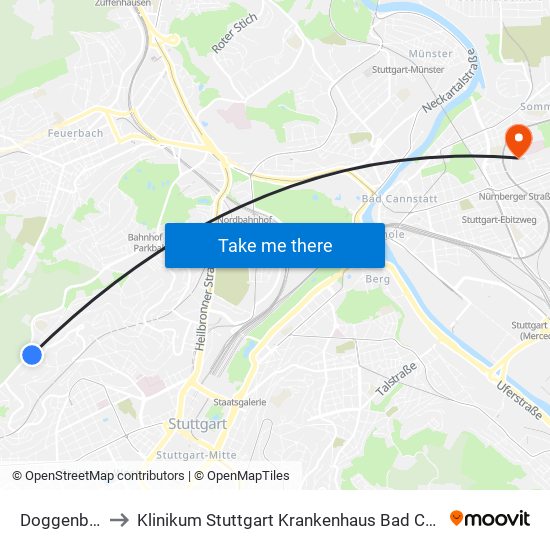 Doggenburg to Klinikum Stuttgart Krankenhaus Bad Cannstatt map