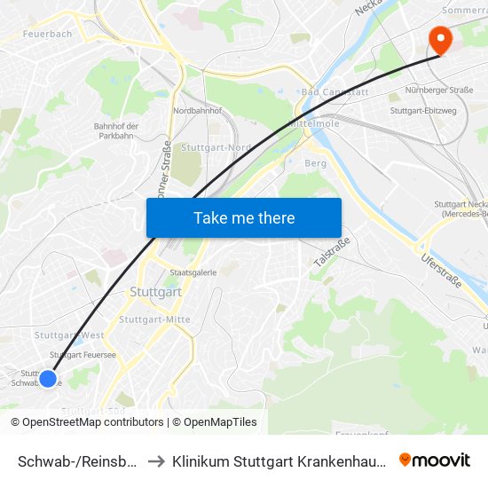 Schwab-/Reinsburgstraße to Klinikum Stuttgart Krankenhaus Bad Cannstatt map