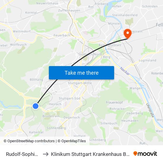 Rudolf-Sophien-Stift to Klinikum Stuttgart Krankenhaus Bad Cannstatt map