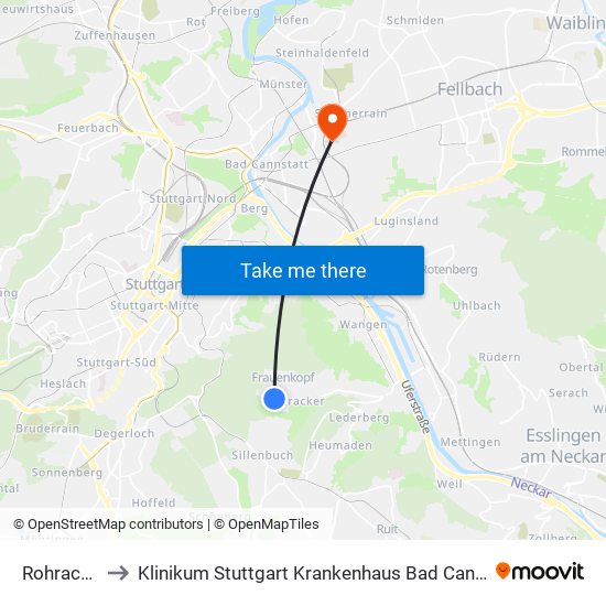 Rohracker to Klinikum Stuttgart Krankenhaus Bad Cannstatt map