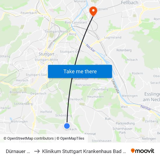 Dürnauer Weg to Klinikum Stuttgart Krankenhaus Bad Cannstatt map