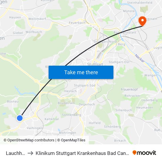 Lauchhau to Klinikum Stuttgart Krankenhaus Bad Cannstatt map