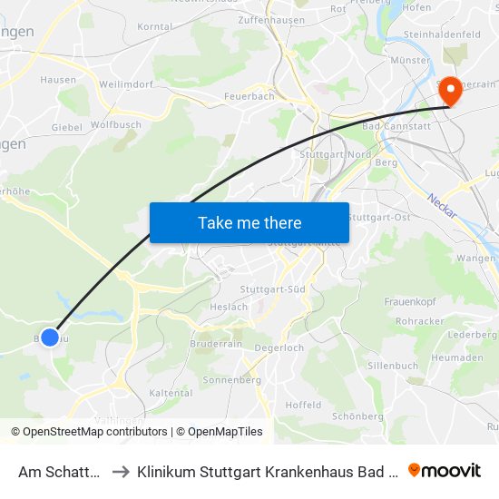 Am Schattwald to Klinikum Stuttgart Krankenhaus Bad Cannstatt map