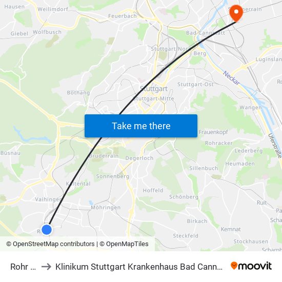 Rohr Bf to Klinikum Stuttgart Krankenhaus Bad Cannstatt map