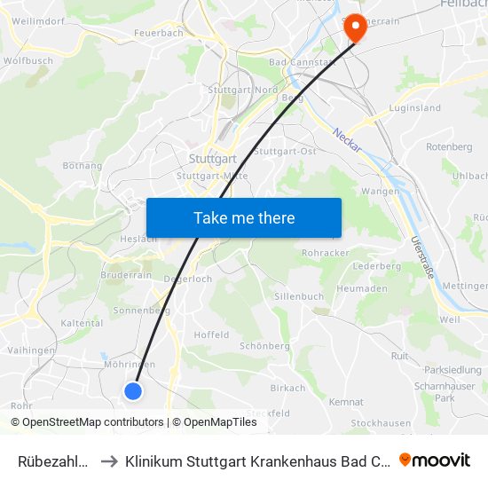 Rübezahlweg to Klinikum Stuttgart Krankenhaus Bad Cannstatt map