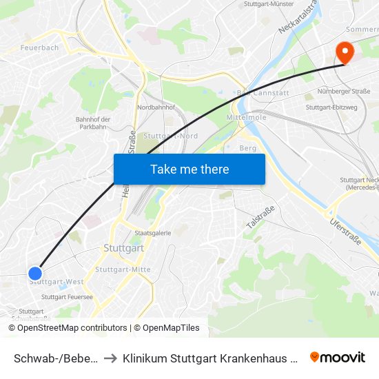 Schwab-/Bebelstraße to Klinikum Stuttgart Krankenhaus Bad Cannstatt map