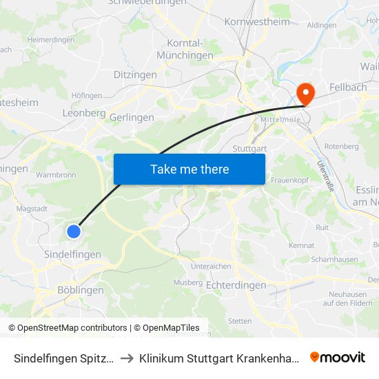 Sindelfingen Spitzholzstraße to Klinikum Stuttgart Krankenhaus Bad Cannstatt map