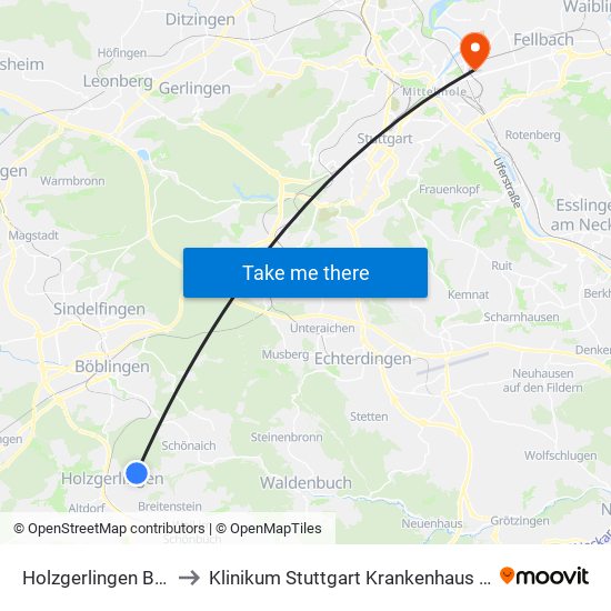 Holzgerlingen Bühlenstr. to Klinikum Stuttgart Krankenhaus Bad Cannstatt map