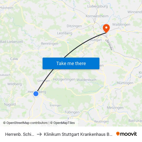 Herrenb. Schießtäle to Klinikum Stuttgart Krankenhaus Bad Cannstatt map