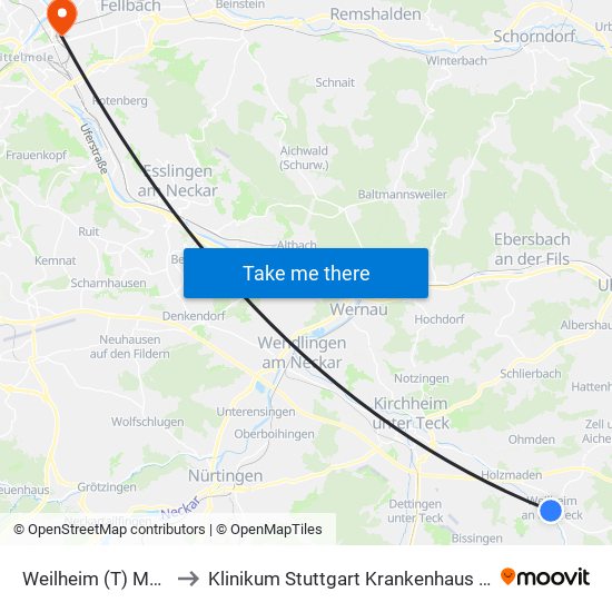 Weilheim (T) Marktplatz to Klinikum Stuttgart Krankenhaus Bad Cannstatt map