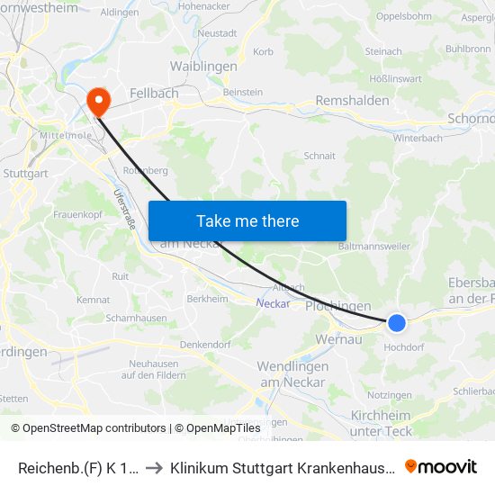 Reichenb.(F) K 1206 (Bf) to Klinikum Stuttgart Krankenhaus Bad Cannstatt map