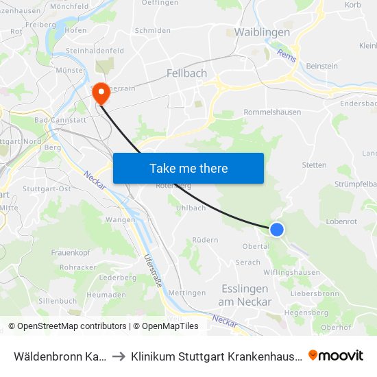 Wäldenbronn Katzenkopf to Klinikum Stuttgart Krankenhaus Bad Cannstatt map