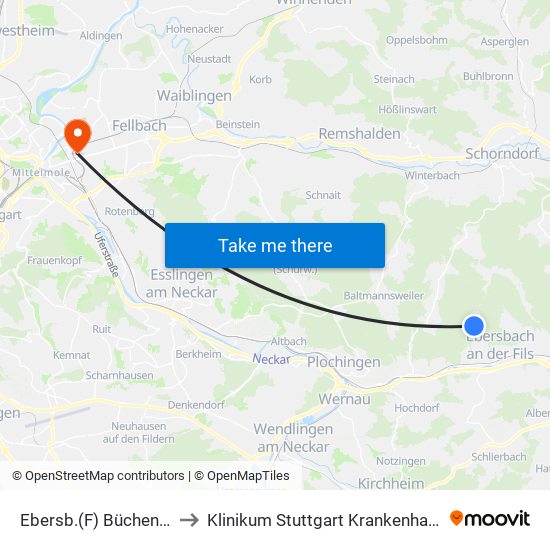 Ebersb.(F) Büchenbr. Siedlung to Klinikum Stuttgart Krankenhaus Bad Cannstatt map