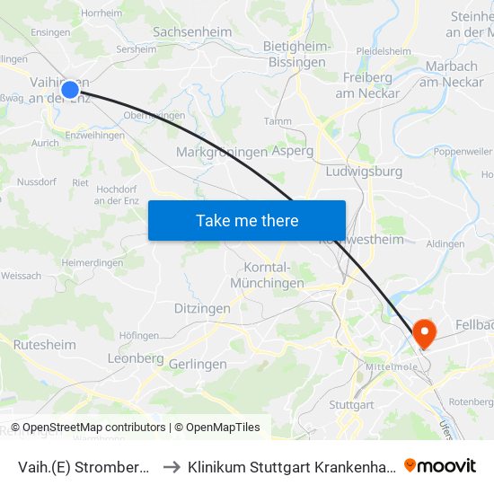 Vaih.(E) Stromberggymnasium to Klinikum Stuttgart Krankenhaus Bad Cannstatt map