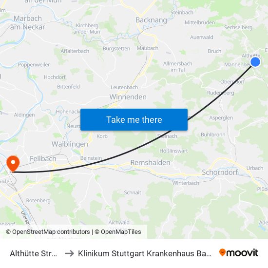 Althütte Strohhof to Klinikum Stuttgart Krankenhaus Bad Cannstatt map