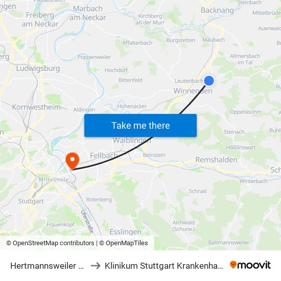 Hertmannsweiler Heckenweg to Klinikum Stuttgart Krankenhaus Bad Cannstatt map