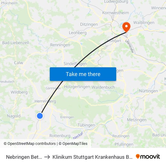 Nebringen Bettäcker to Klinikum Stuttgart Krankenhaus Bad Cannstatt map