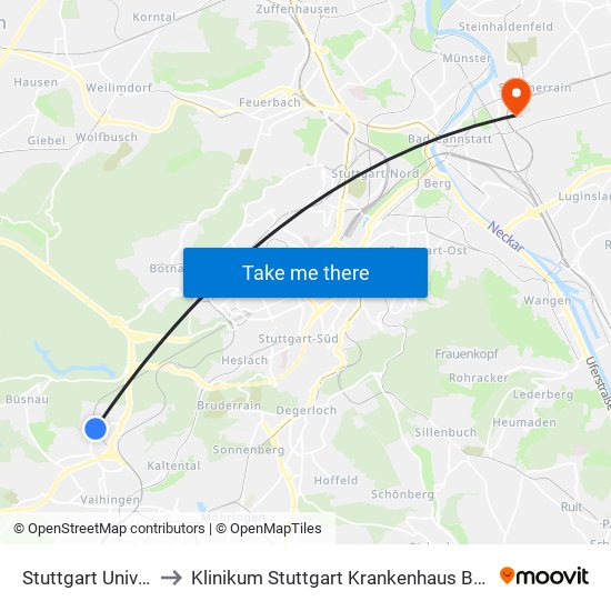 Stuttgart Universität to Klinikum Stuttgart Krankenhaus Bad Cannstatt map