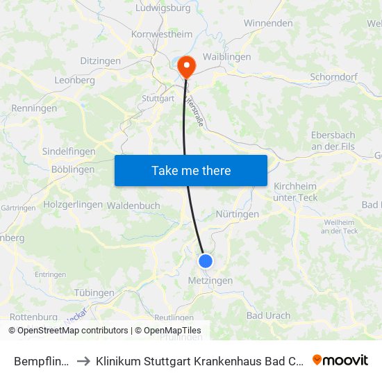 Bempflingen to Klinikum Stuttgart Krankenhaus Bad Cannstatt map