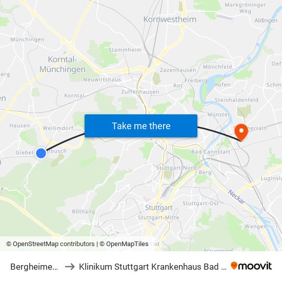 Bergheimer Hof to Klinikum Stuttgart Krankenhaus Bad Cannstatt map