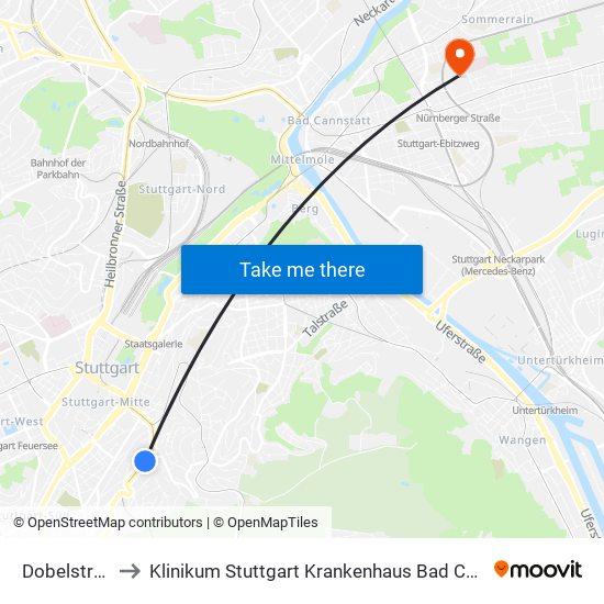 Dobelstraße to Klinikum Stuttgart Krankenhaus Bad Cannstatt map