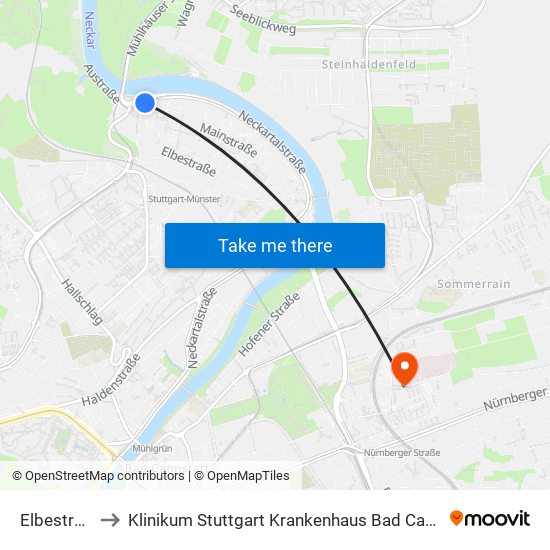 Elbestraße to Klinikum Stuttgart Krankenhaus Bad Cannstatt map