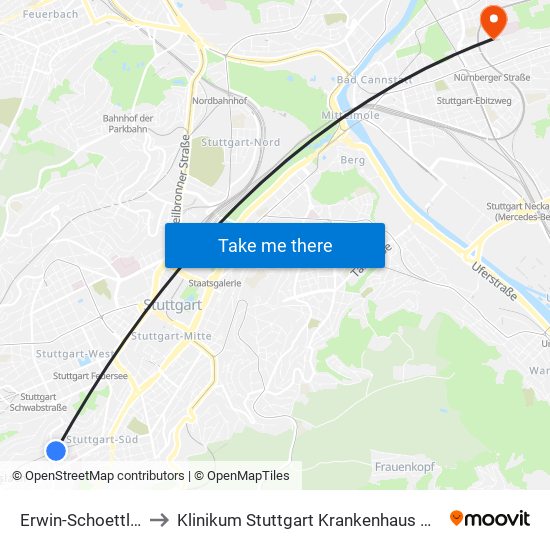 Erwin-Schoettle-Platz to Klinikum Stuttgart Krankenhaus Bad Cannstatt map