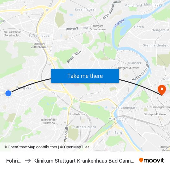 Föhrich to Klinikum Stuttgart Krankenhaus Bad Cannstatt map