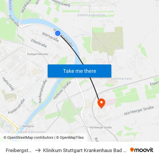 Freibergstraße to Klinikum Stuttgart Krankenhaus Bad Cannstatt map
