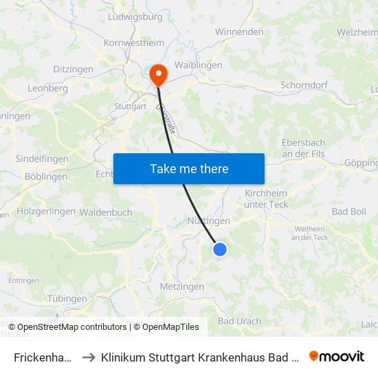 Frickenhausen to Klinikum Stuttgart Krankenhaus Bad Cannstatt map