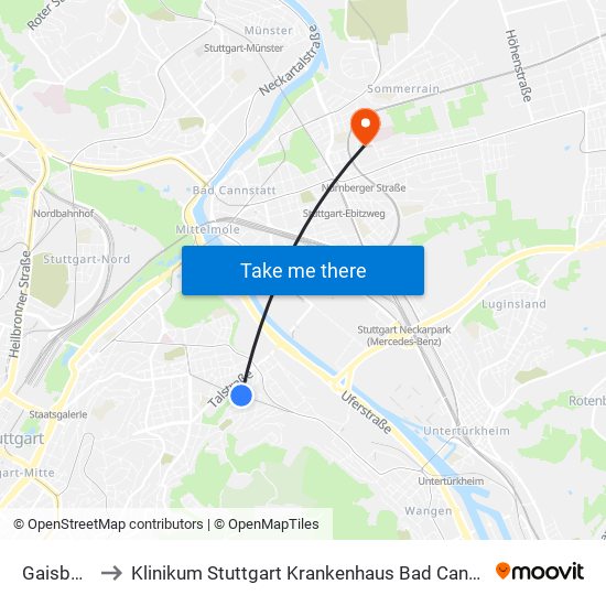 Gaisburg to Klinikum Stuttgart Krankenhaus Bad Cannstatt map