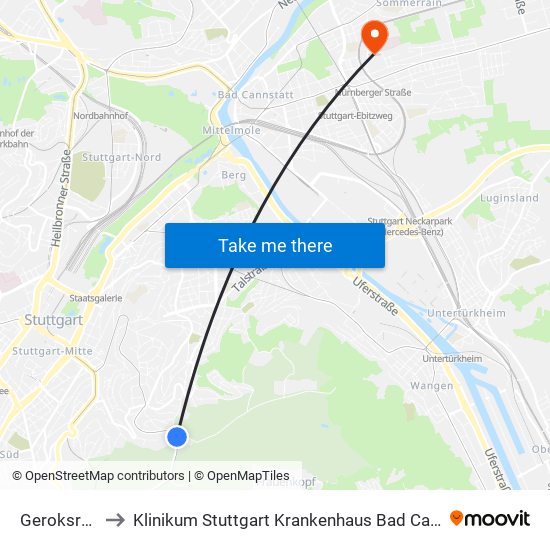 Geroksruhe to Klinikum Stuttgart Krankenhaus Bad Cannstatt map