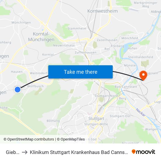 Giebel to Klinikum Stuttgart Krankenhaus Bad Cannstatt map