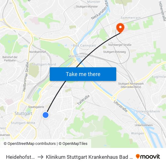 Heidehofstraße to Klinikum Stuttgart Krankenhaus Bad Cannstatt map