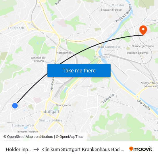 Hölderlinplatz to Klinikum Stuttgart Krankenhaus Bad Cannstatt map