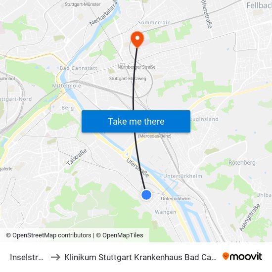 Inselstraße to Klinikum Stuttgart Krankenhaus Bad Cannstatt map