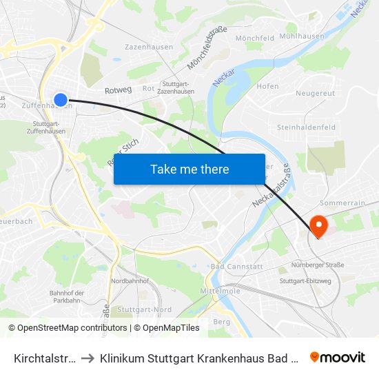 Kirchtalstraße to Klinikum Stuttgart Krankenhaus Bad Cannstatt map