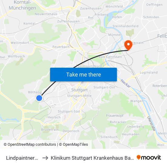 Lindpaintnerstraße to Klinikum Stuttgart Krankenhaus Bad Cannstatt map