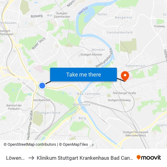 Löwentor to Klinikum Stuttgart Krankenhaus Bad Cannstatt map