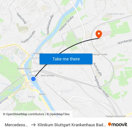 Mercedesstraße to Klinikum Stuttgart Krankenhaus Bad Cannstatt map