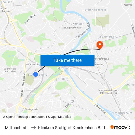 Mittnachtstraße to Klinikum Stuttgart Krankenhaus Bad Cannstatt map