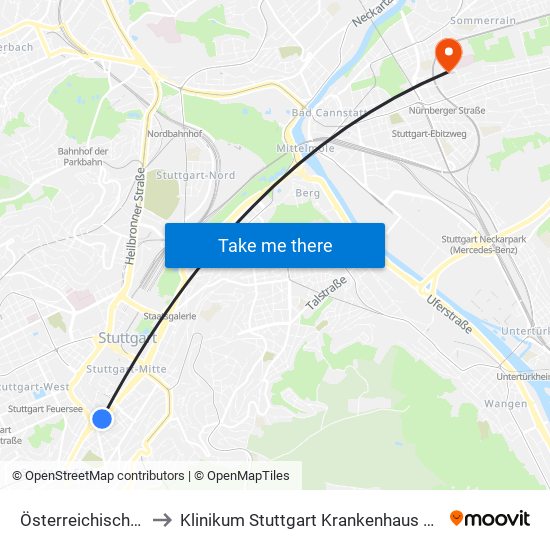 Österreichischer Platz to Klinikum Stuttgart Krankenhaus Bad Cannstatt map