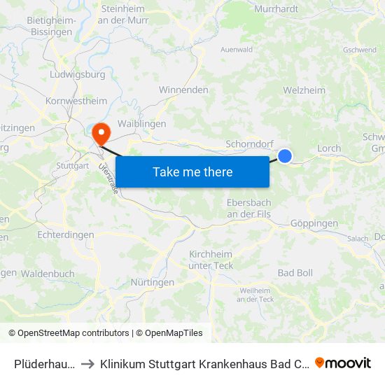 Plüderhausen to Klinikum Stuttgart Krankenhaus Bad Cannstatt map