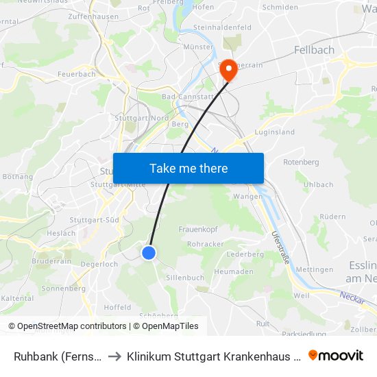 Ruhbank (Fernsehturm) to Klinikum Stuttgart Krankenhaus Bad Cannstatt map