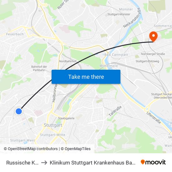 Russische Kirche to Klinikum Stuttgart Krankenhaus Bad Cannstatt map
