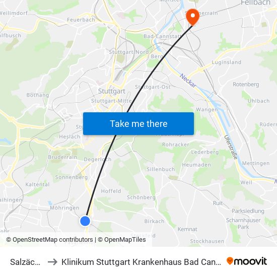 Salzäcker to Klinikum Stuttgart Krankenhaus Bad Cannstatt map