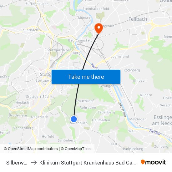 Silberwald to Klinikum Stuttgart Krankenhaus Bad Cannstatt map