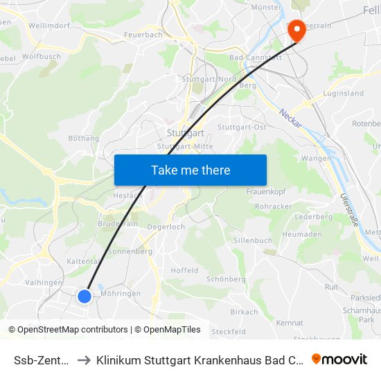 Ssb-Zentrum to Klinikum Stuttgart Krankenhaus Bad Cannstatt map