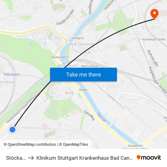 Stöckach to Klinikum Stuttgart Krankenhaus Bad Cannstatt map