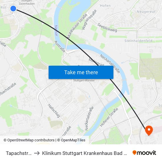 Tapachstraße to Klinikum Stuttgart Krankenhaus Bad Cannstatt map